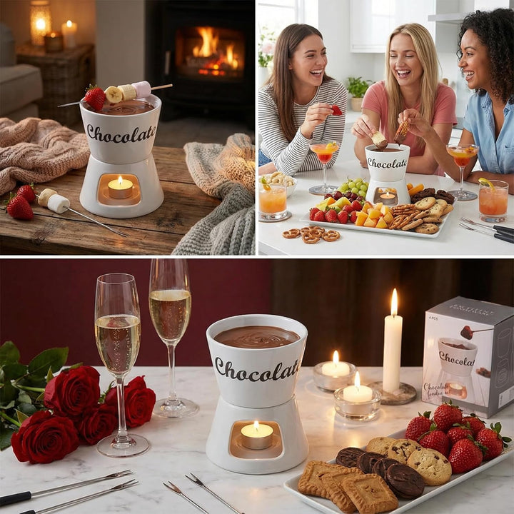 MIJOMA Schokoladenfondue Schoko-Fondue-Set Schokolade incl. 2 Fonduegabeln weiss ca. Ø12x15cm