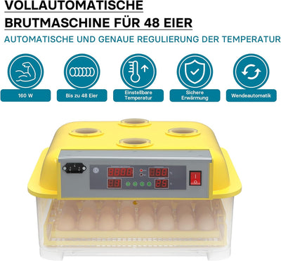 Automatische Brutmaschine 48 Eier Brutapparat Flächenbrüter Inkubator 4 Sichtfenster