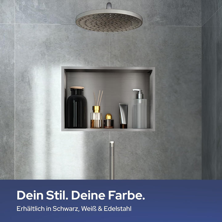 VILSTEIN Wandnische Dusche 30x60 cm [ROSTFREI] - Randlose Duschnische - Wandnische Silber - Einbaure