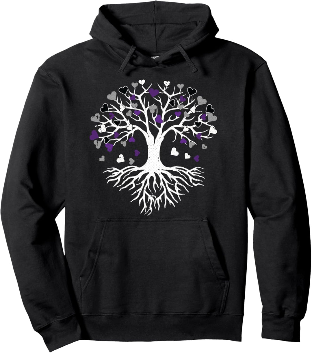 Tree Root Asexual Pride Heart Leaves Proud LGBT-Q Ally Ace Pullover Hoodie