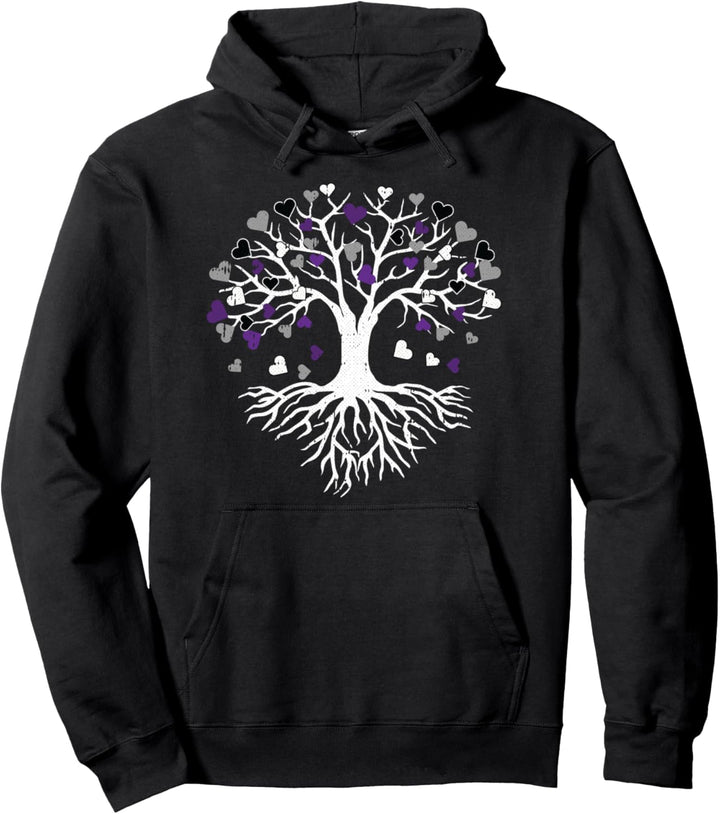 Tree Root Asexual Pride Heart Leaves Proud LGBT-Q Ally Ace Pullover Hoodie