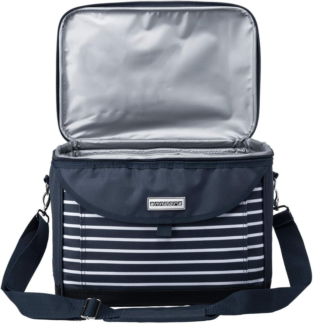anndora Kühltasche 22 L Picknick Kühlbox 35 x 24 x 27 cm - Farbauswahl navy blau weiss, navy blau we