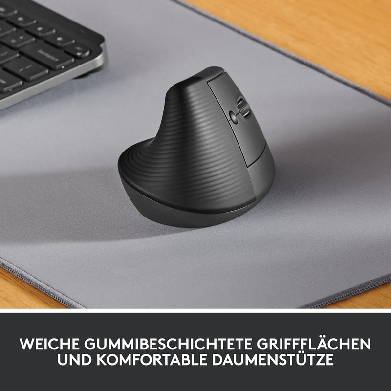 Logitech Lift Vertikale Ergonomische Maus, Kabellos, Bluetooth oder Logi Bolt USB-Empfänger, Leise K