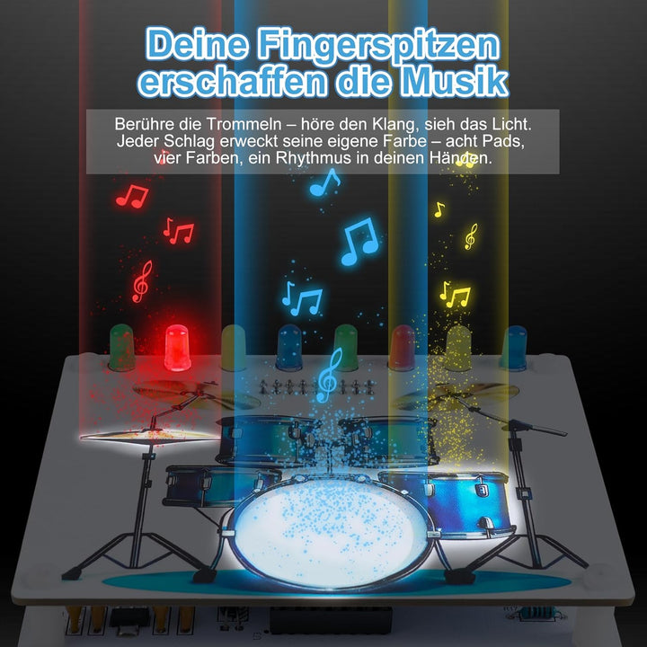 Elektronik Schlagzeug Lötbausatz mit Touch-Sensor, Sound- und LED-Effekten, DIY Drum Kit STEM Lernse