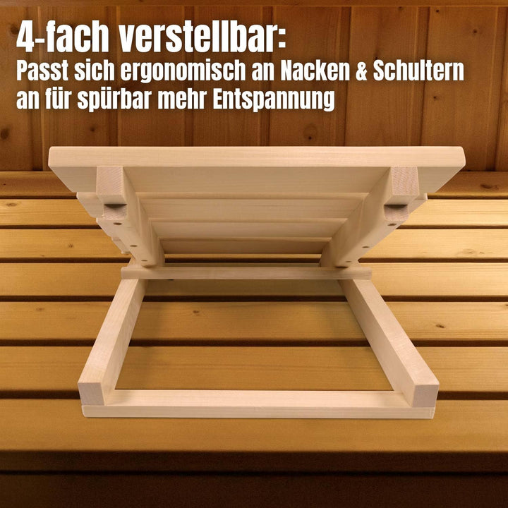 LaJa26 Sauna Kopfstütze Flexi FSC Espenholz - Verstellbar in 4 Stufen - Ideal für Nacken und Schulte