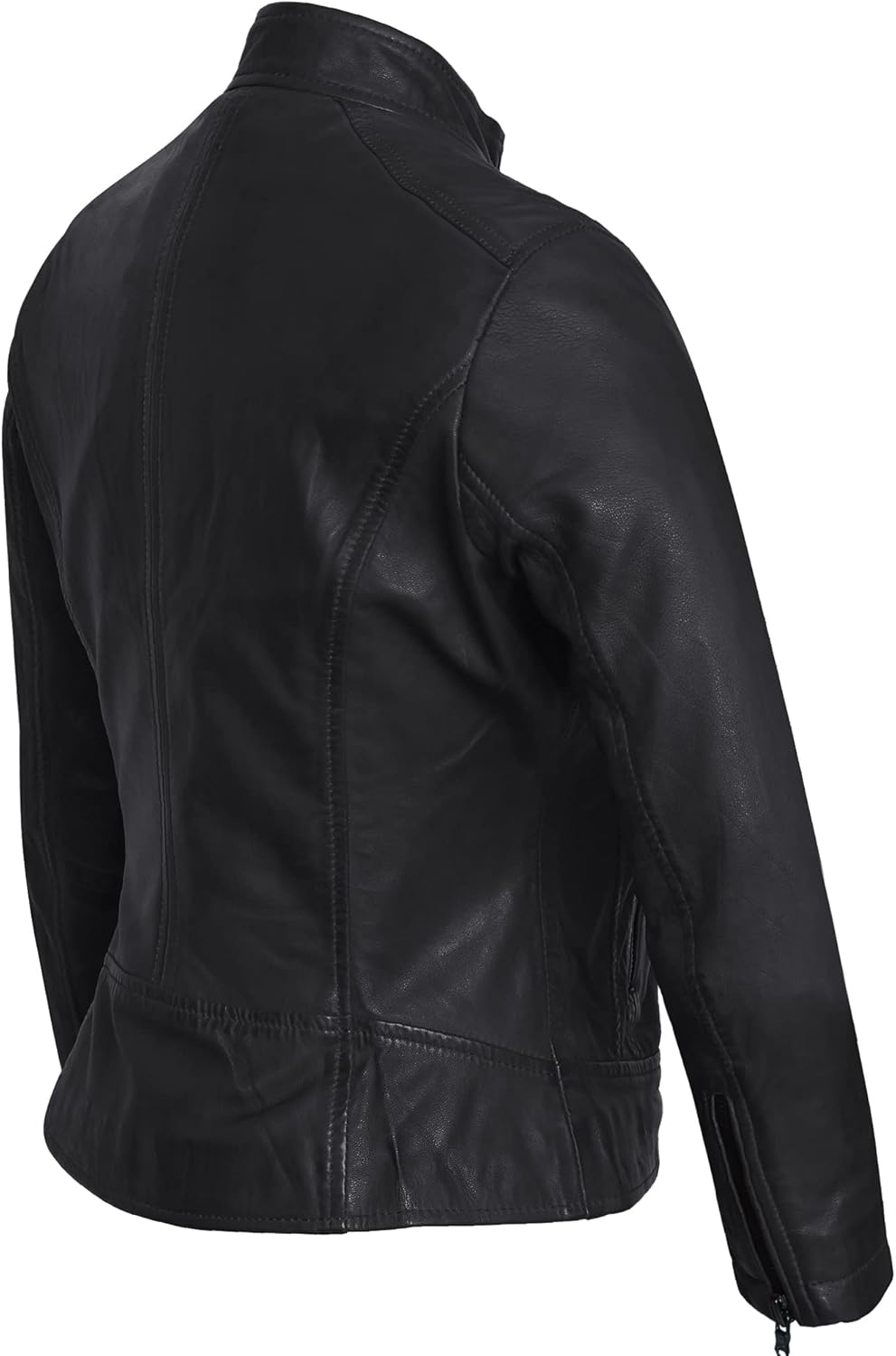 Bluepiel Damen Lederjacke KLARA Bikerjacke mit Stehkragen - Modernen Echtleder Jacke aus Lammnappa L