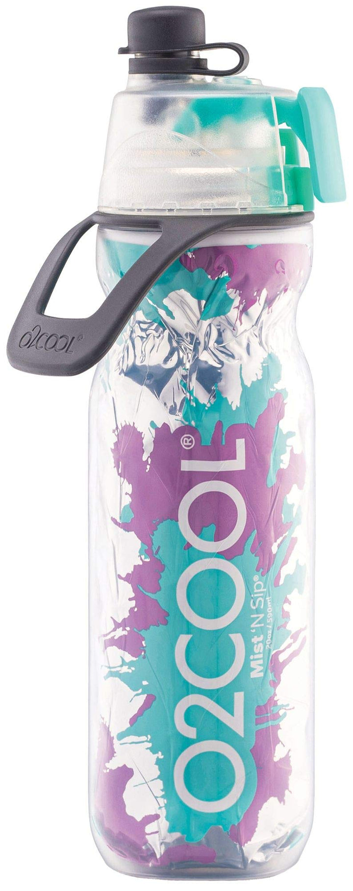 O2COOL ArcticSqueeze N' Sip Misting Water Bottle, Teal/Purple Splash, Teal/Purple Splash