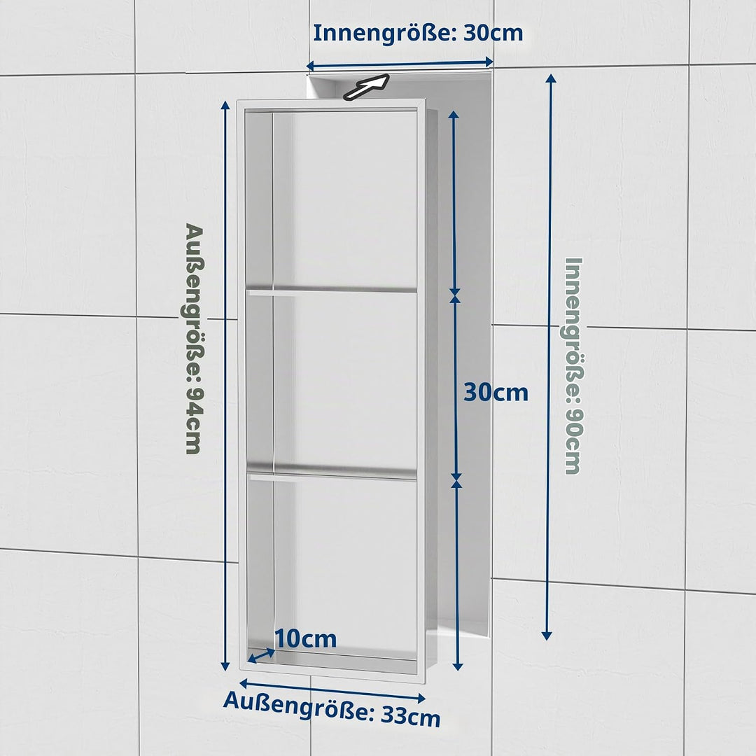 Neodrain Wandnische Dusche Edelstahl Dreifach-Duschnische Wandnische Lagerung für Badezimmer 90x30 c