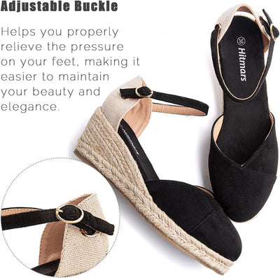 Hitmars Espadrilles Keilsandalen Damen Elegant 6 CM Grösse EU 36-43 Sandalen 01 Schwarz 42 EU, Sanda