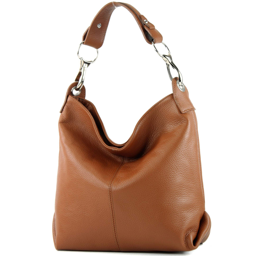 modamoda de T168 Damen Leder Schultertasche, handmade in Italy Cognac, Cognac