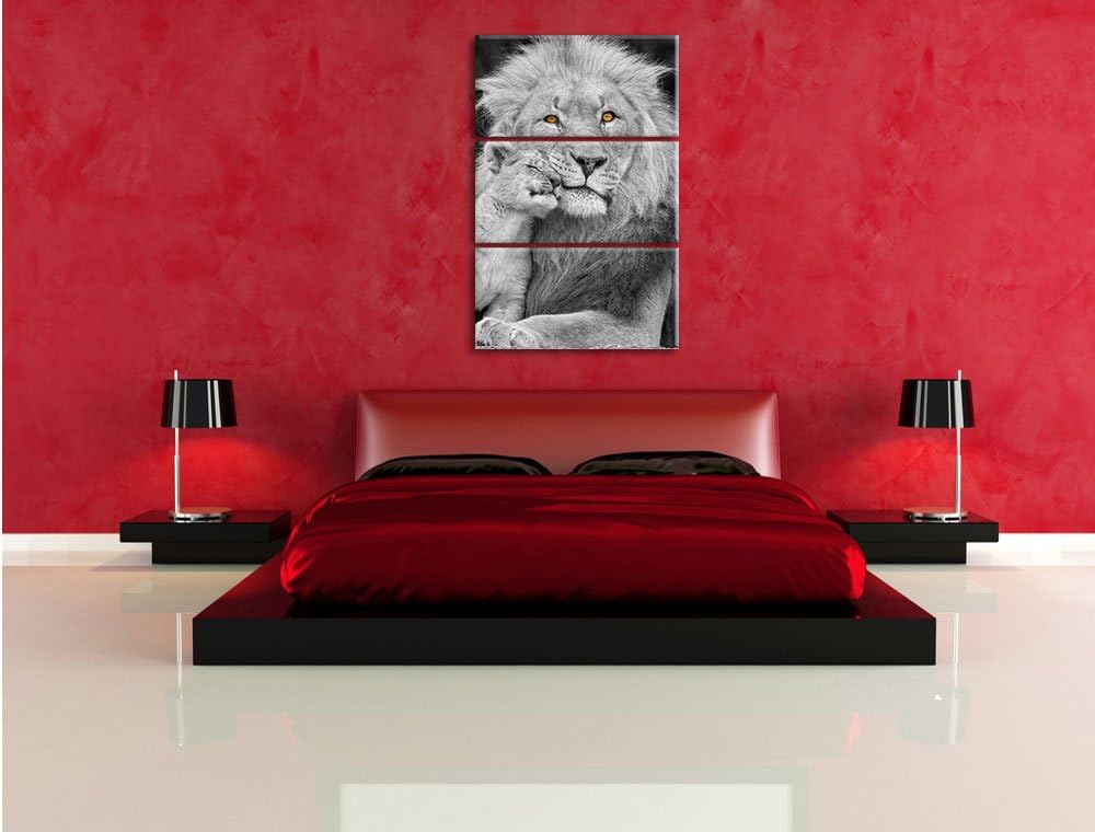 Pixxprint schöner Löwe mit Jungtier als Leinwandbild/Grösse: 3 Teilig (120x80) cm/Wandbild/Kunstdruc