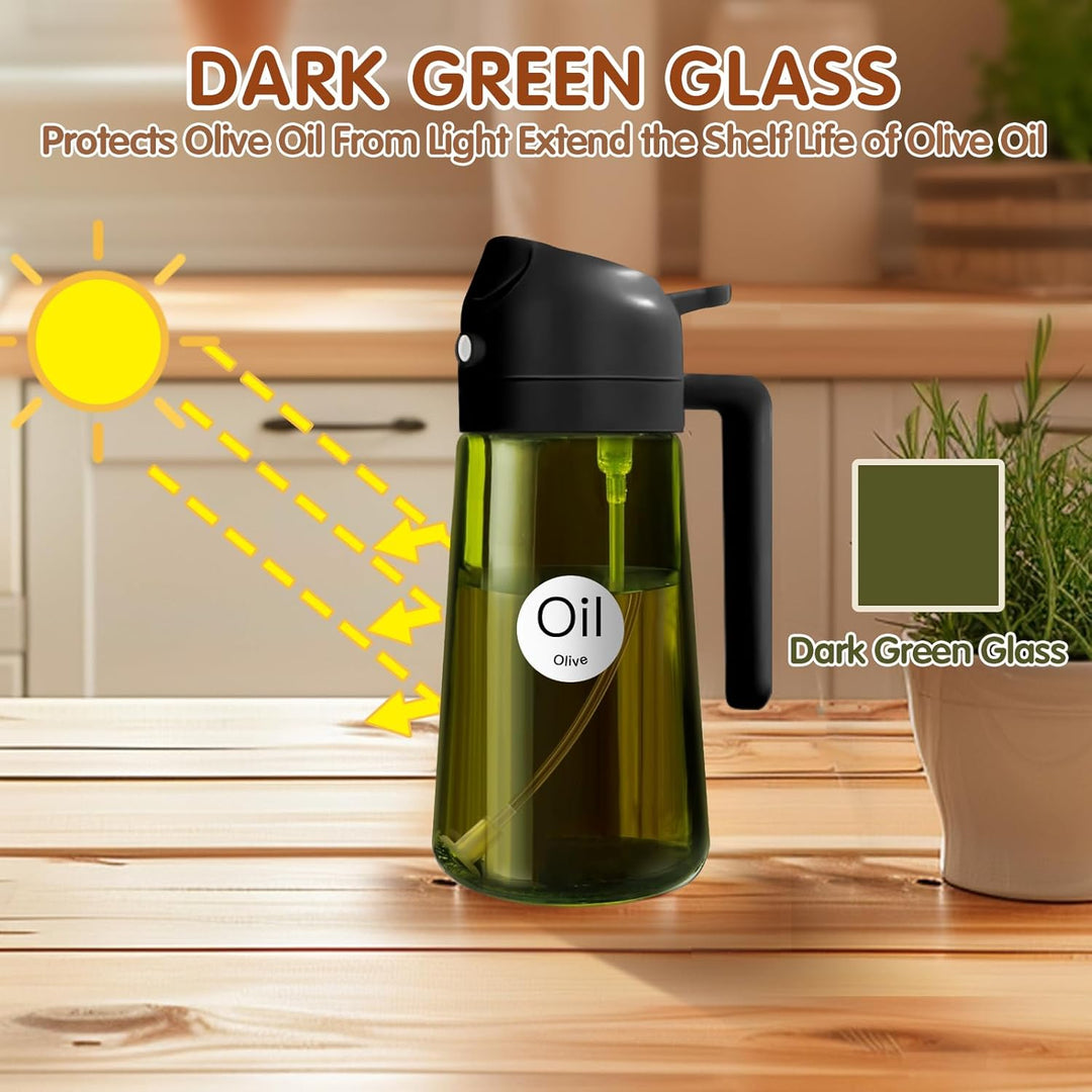 YARRAMATE 2 Stück 470ml Lichtblockierender dunkler Ölsprüher zum Kochen, 2-in-1 UV Schutz ölzerstäub