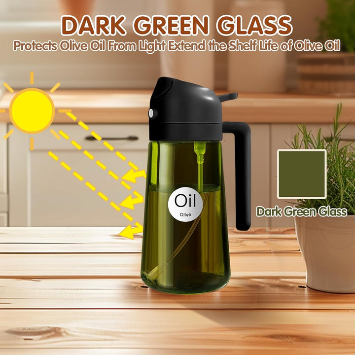YARRAMATE 2 Stück 470ml Lichtblockierender dunkler Ölsprüher zum Kochen, 2-in-1 UV Schutz ölzerstäub