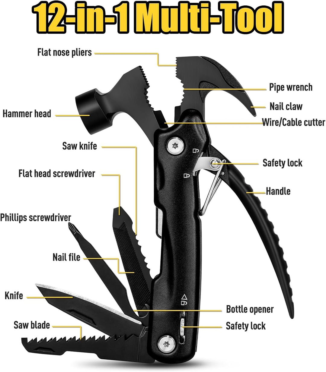 ZOOI Geschenke für Männer 12 in 1 Multitool Camping Zubehör, Gadgets für Männer Geschenke für Papa,