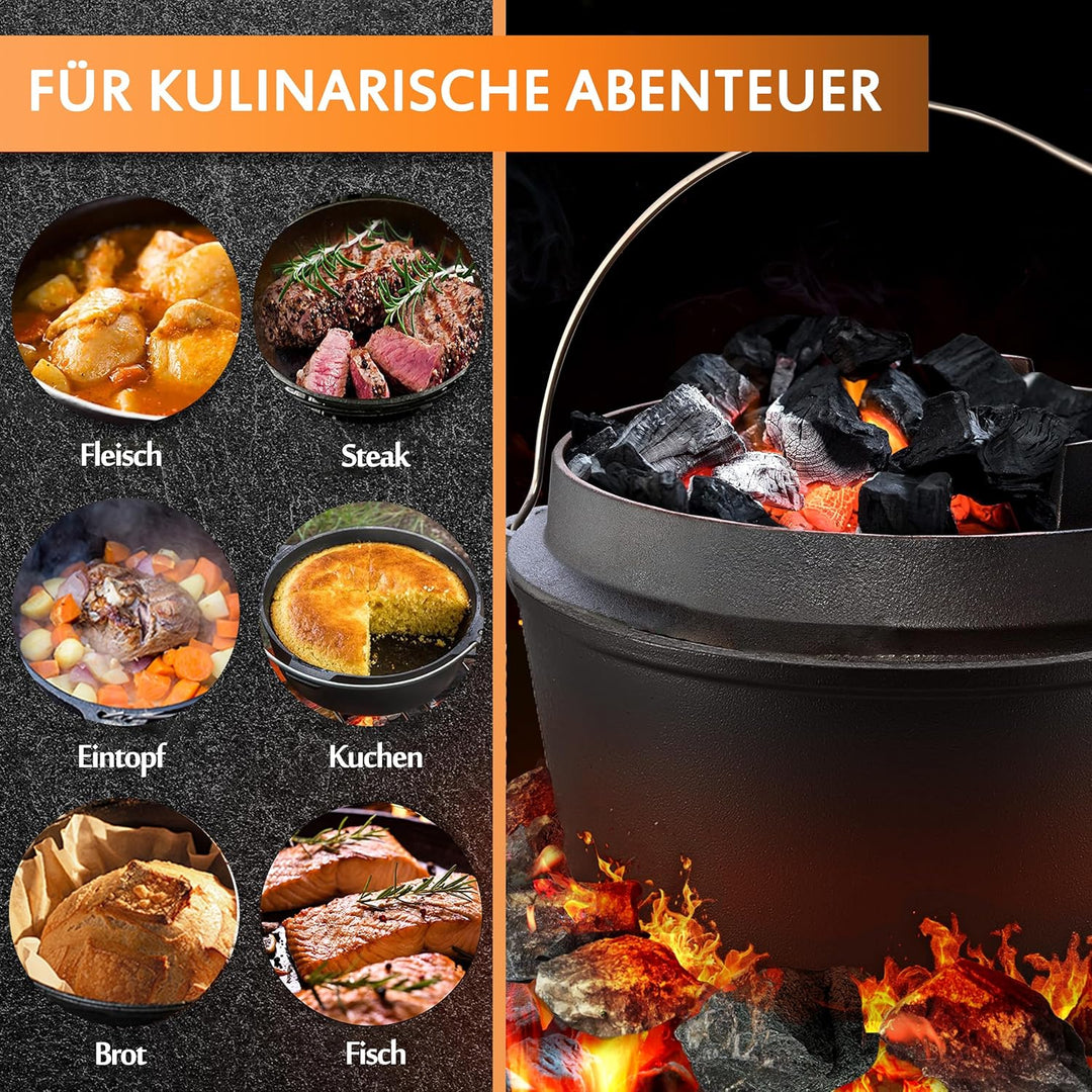 Dutch Oven,Dutch Oven 9 liter, Dutch Oven Double Function,Pre-Seasoned Dutch Oven Set,Gusseisen Dutc