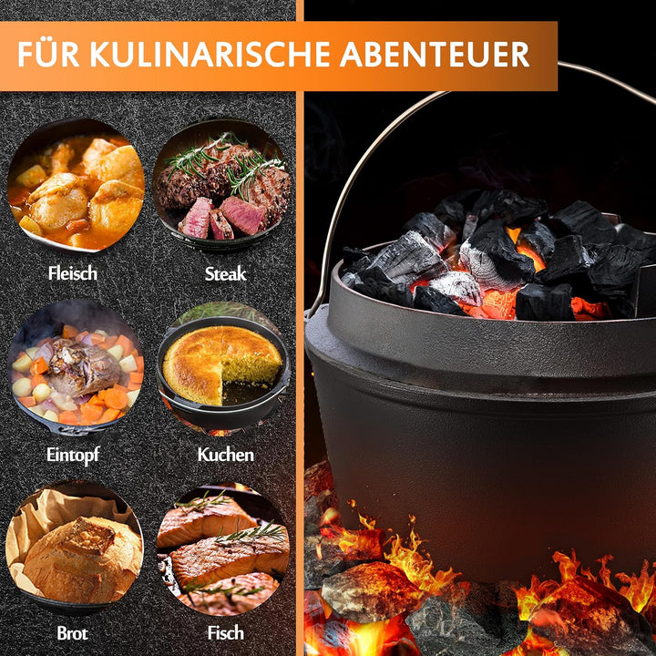 Dutch Oven,Dutch Oven 9 liter, Dutch Oven Double Function,Pre-Seasoned Dutch Oven Set,Gusseisen Dutc