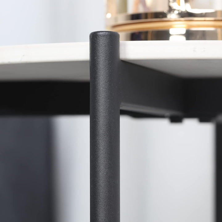 FATIVO Marmor Couchtisch Beistelltisch Sofatisch: 2 Ablagen Beistelltisch rund Nachttisch fürs Wohnz