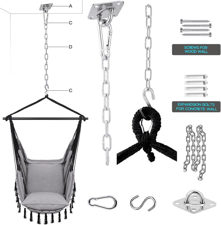Hängesessel Hängeschaukel Hängestuhl mit 2 Kissen & Tasche, Übergrosser Hängesessel Kinder & Erwachs