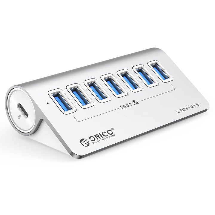 USB C Hub, ORICO USB 3.2 Gen 2 Hub, USB Verteiler 7 Port mit 10Gbps High Speed Datenübertragung, Alu