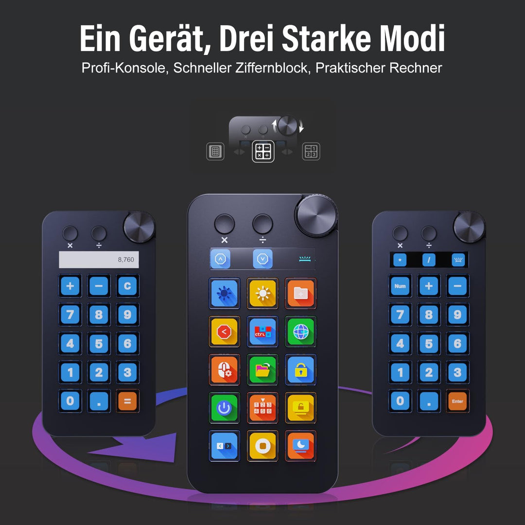 Treaslin N1 3-in-1 Stream Controller Deck,Profi Macro Keypad mit 15 animierten LCD-Tasten,Regler&Dis