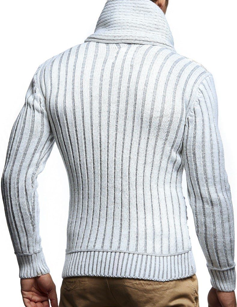 Leif Nelson Herren Strick-Pullover Schalkragen Slim Fit Winter Sommer Moderner Männer schwarzer Pull
