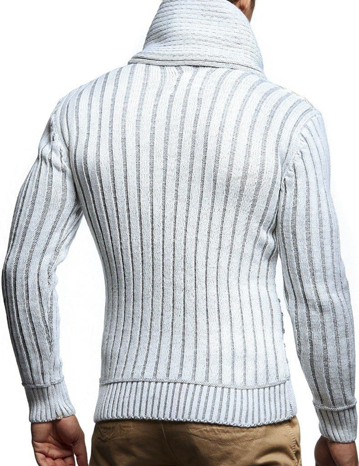 Leif Nelson Herren Strick-Pullover Schalkragen Slim Fit Winter Sommer Moderner Männer schwarzer Pull
