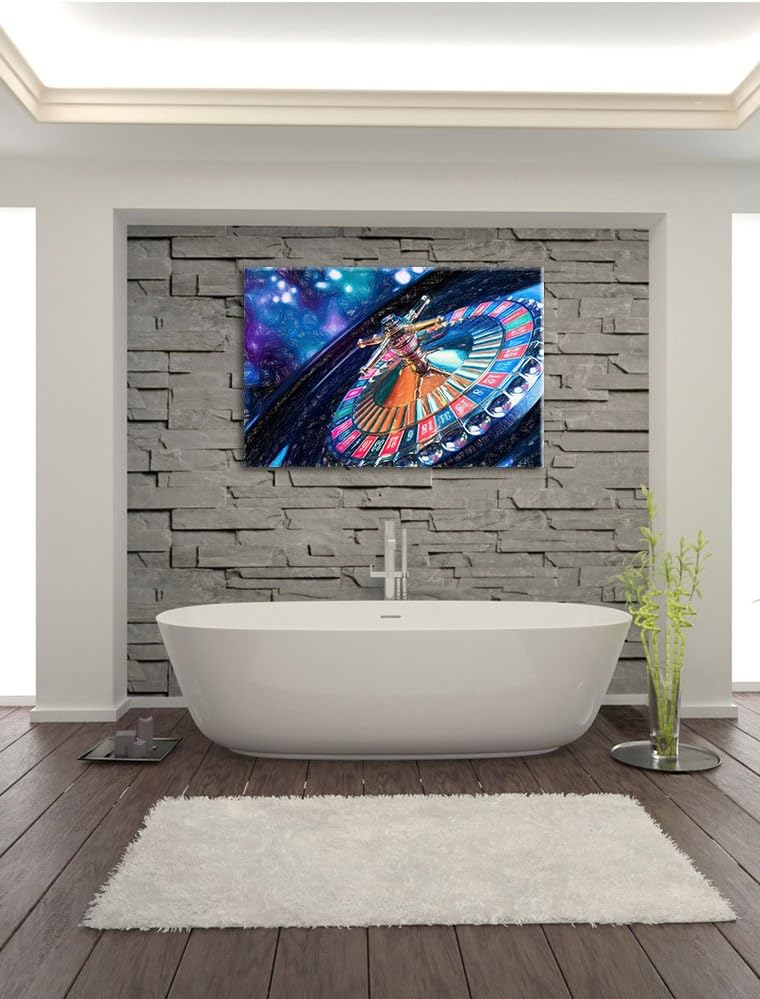 Pixxprint Roulettetisch / 100x70cm Leinwandbild bespannt auf Holzrahmen/Wandbild Kunstdruck Dekorati