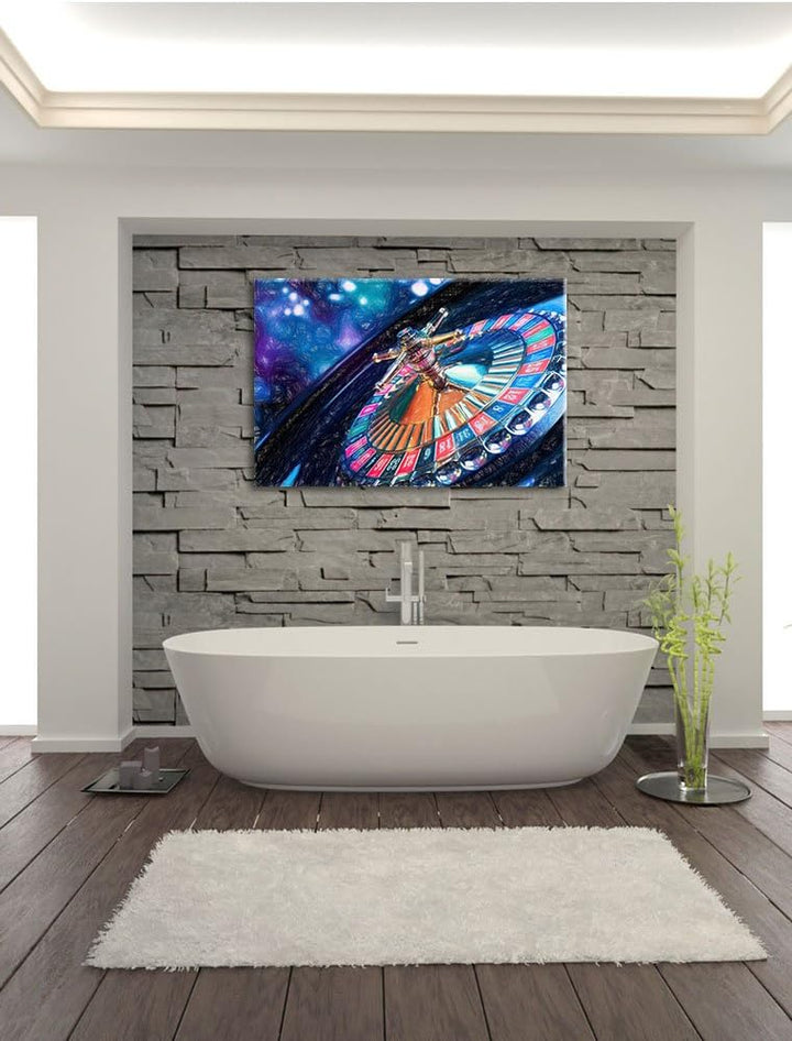 Pixxprint Roulettetisch / 100x70cm Leinwandbild bespannt auf Holzrahmen/Wandbild Kunstdruck Dekorati