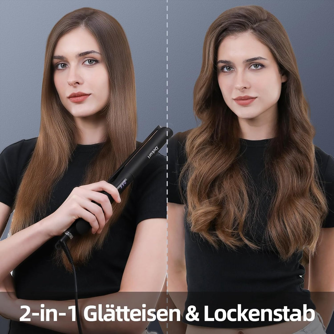 Dekuri 2 in 1 Glätteisen Locken und Glätten, Glatte Titanplatte Haarglätter, 30s Schnellaufheizung,