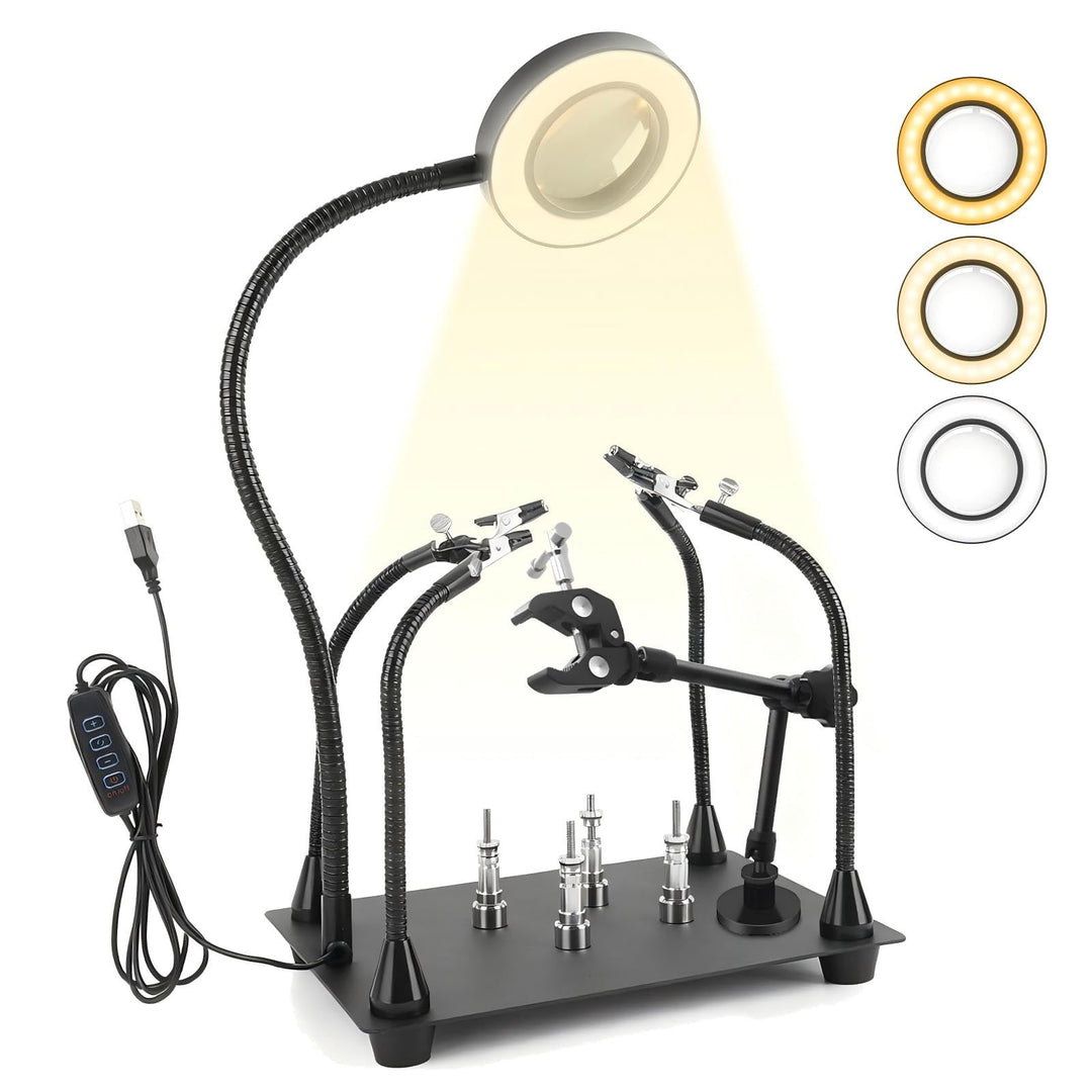 Dritte Hand Löten, Entlötstation Magnetische Löthilfe Helfende Hand mit 4 Flexible Armen 6X Lupe Lic