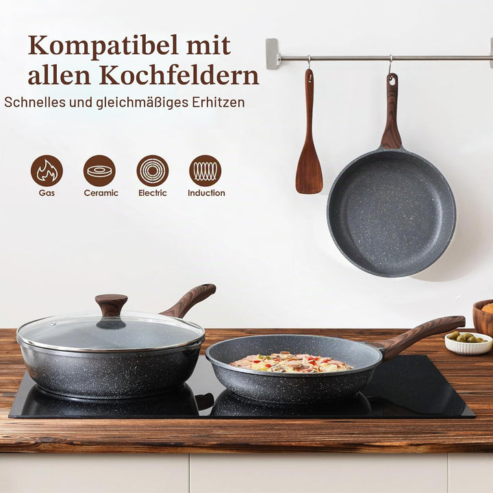 SENSARTE 28cm Antihaft Bratpfanne Skillet, Schweizer Granit Beschichtung Omelette Pfanne, Gesunde St