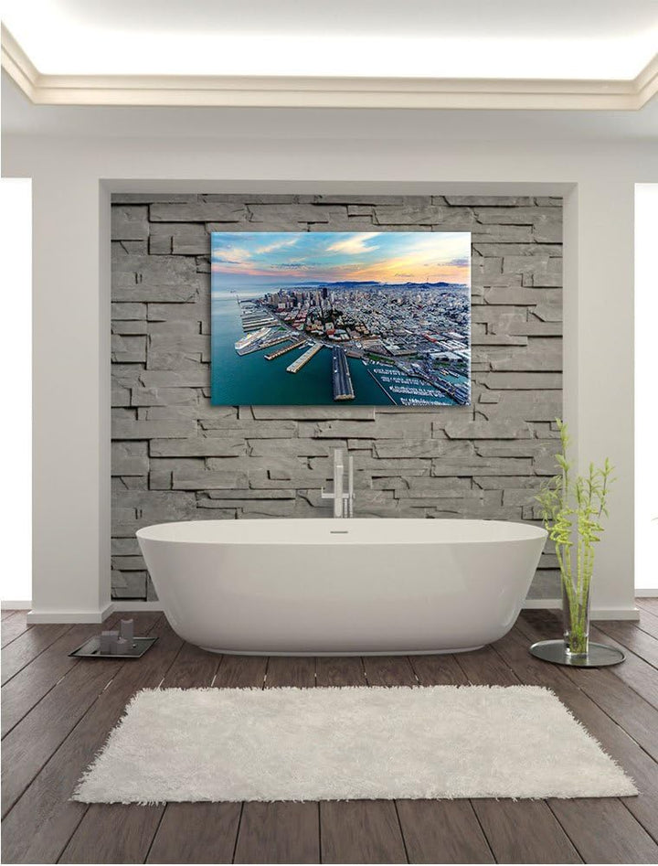 Pixxprint San Francisco bei Sonnenuntergang, Format: 100x70 auf Leinwand, 100x70