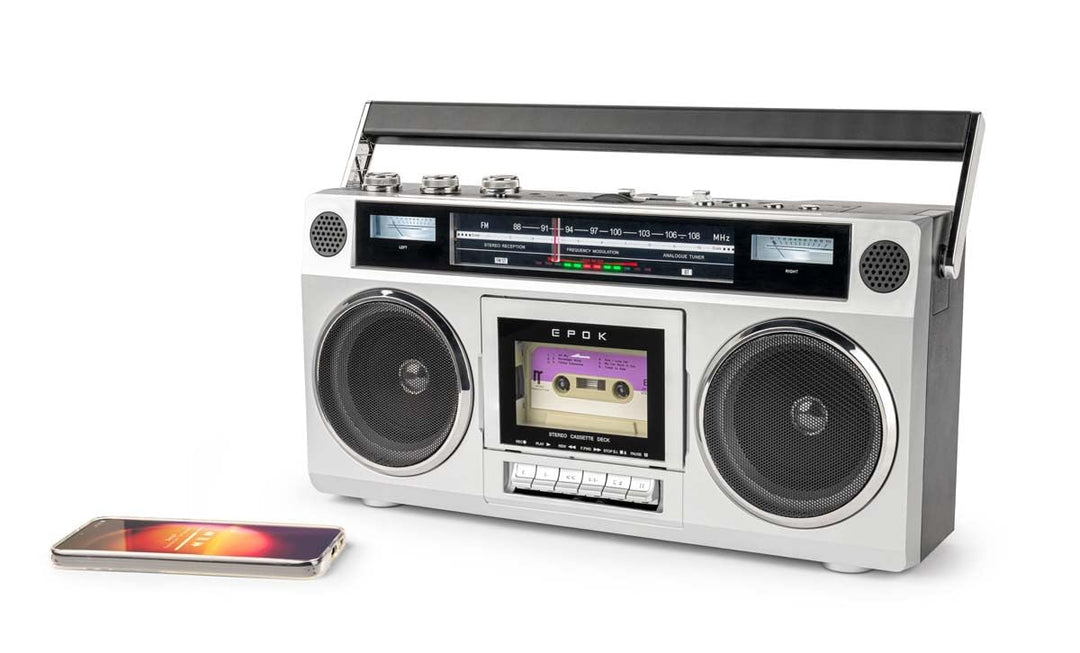 BigBen BTBLASTER Boombox Retro 80's | Kassettenspieler/Recorder | Höhen- und Basseinstellung | Bluet