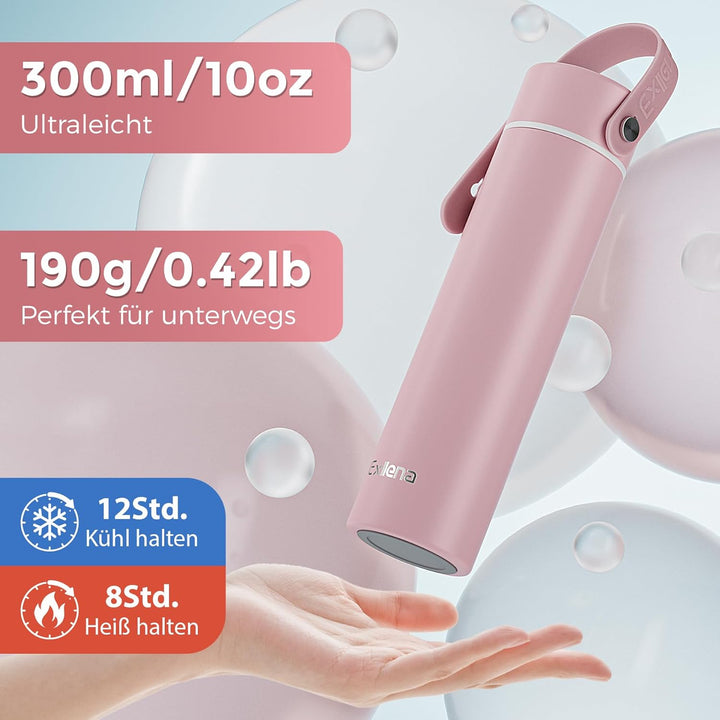 Exllena Trinkflasche Klein 300ml mit Verstellbarer Silikon-Griff – Mini Thermosflasche mit Edelstahl