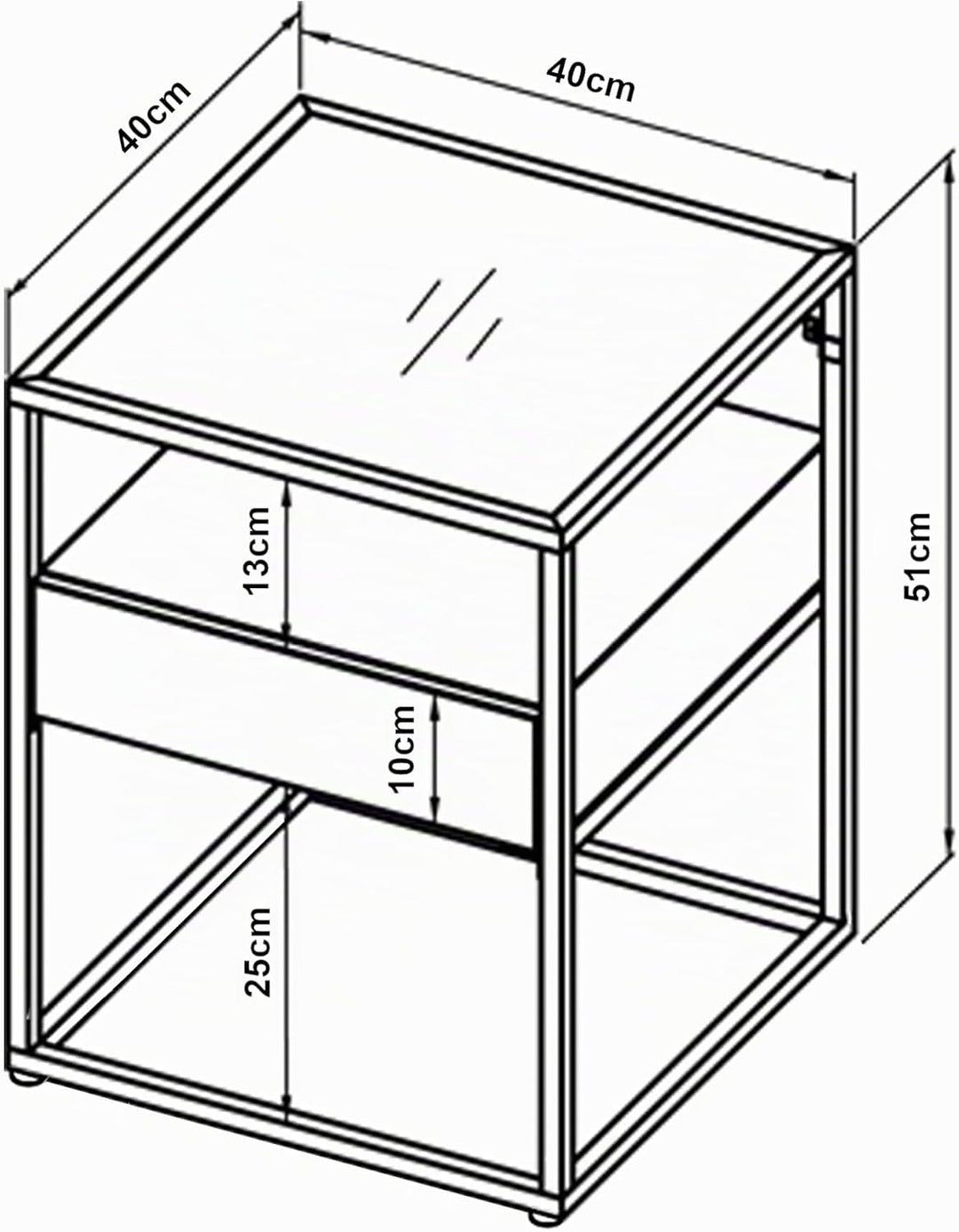[en.casa] Beistelltisch Vissenbjerg mit Schublade Nachttisch 51x40x40cm aus Stahl und Glas Couchtisc