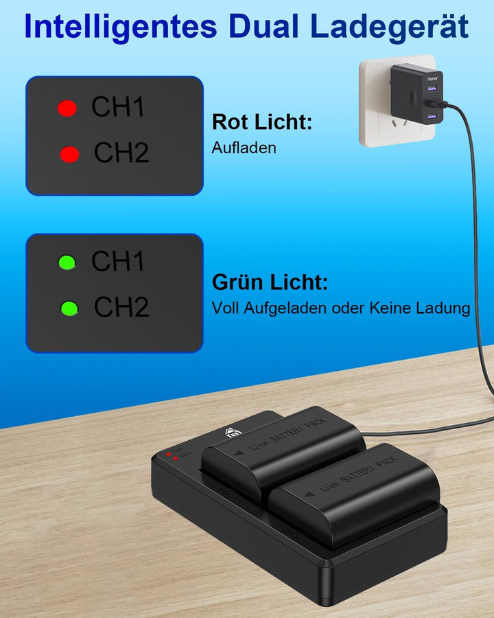 Homesuit LP-E6 LP-E6N Akku und USB Dual Ladegerät für Canon 5D Mark II III IV, 5Ds, 6D, 70D, 80D und