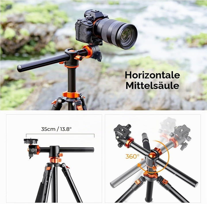 K&amp;F Concept 186cm Aluminium Stativ, Kamera Stativ mit 90 Grad Mittelsäulen, Kompaktes Fotostativ mit