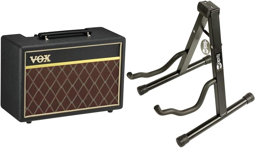 Gitarrenverstärker Vox Pathfinder 10 W & RockJam Universeller tragbarer A-formiger Gitarrenständer f