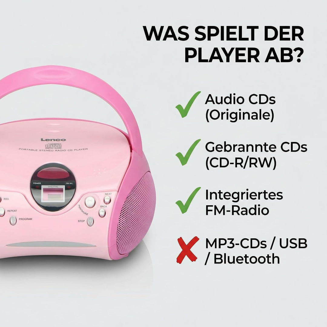 Lenco SCD-24 Stereo UKW-Radio mit CD-Player und Teleskopantenne rosa ohne Bluetooth pink, ohne Bluet