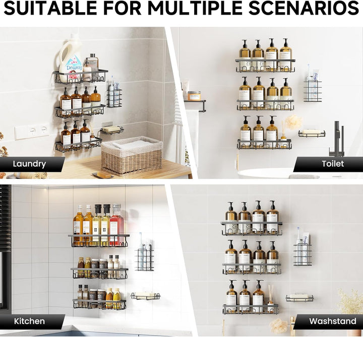 5 Stück Duschablage Ohne Bohren Edelstahl, Badezimmer Organizer Regal Zubehör, Seifen Zahnbürstenhal