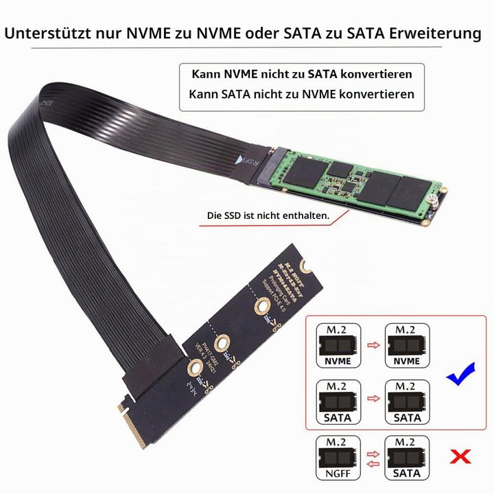 NFHK NGFF M-Key NVME Stecker auf Buchse, Verlängerungs-PCI-Express-Kabel, 30 cm, rechtwinklig, Typ 9
