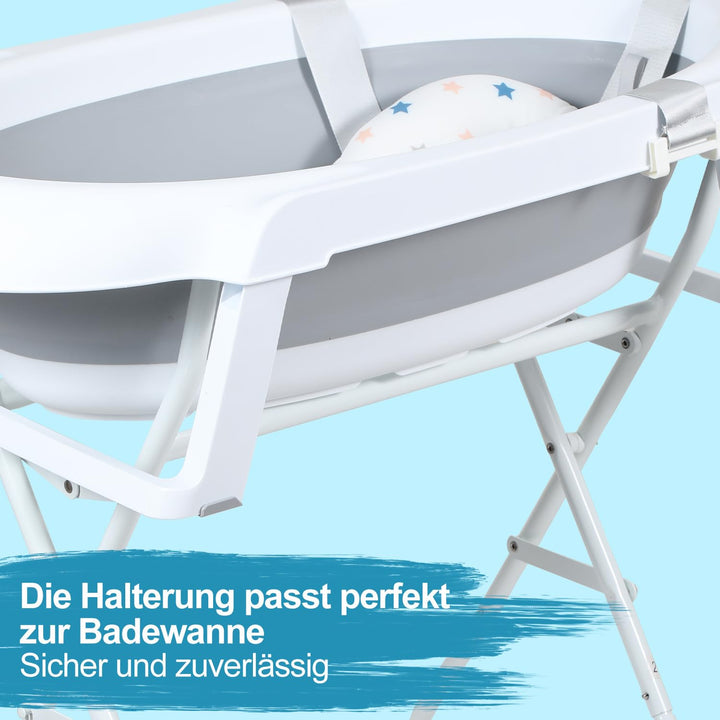 Baby Badewanne mit Gestell faltbare Babywanne Baby Wanne platzsparend, Babybadewanne mit Badekissen,