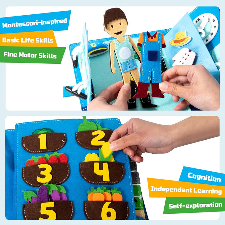 Adena Montessori Busy Book ab 3 Jahre ‒ Beruf Stoffbuch aus Filz mit 10 Seiten für Flugzeug Autofahr