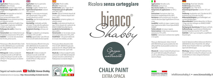 bianco Shabby® Grigio Antracite Kreidefarbe Wasserbasis für Alle Oberflächen einfach zu verarbeiten