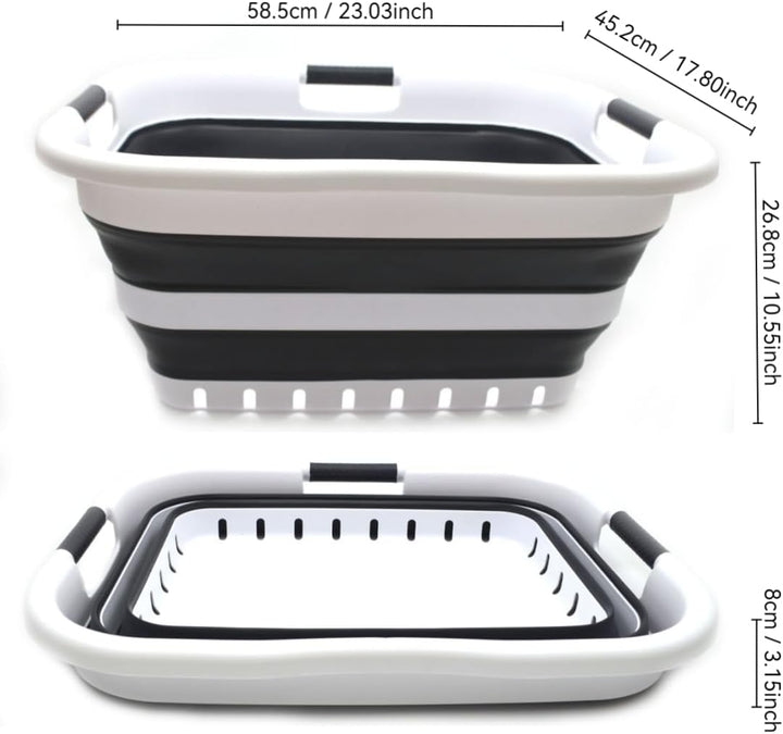 SAMMART 41L Set of 2 Collapsible 3 Handled Plastic Laundry Basket - Foldable Pop Up Storage Containe