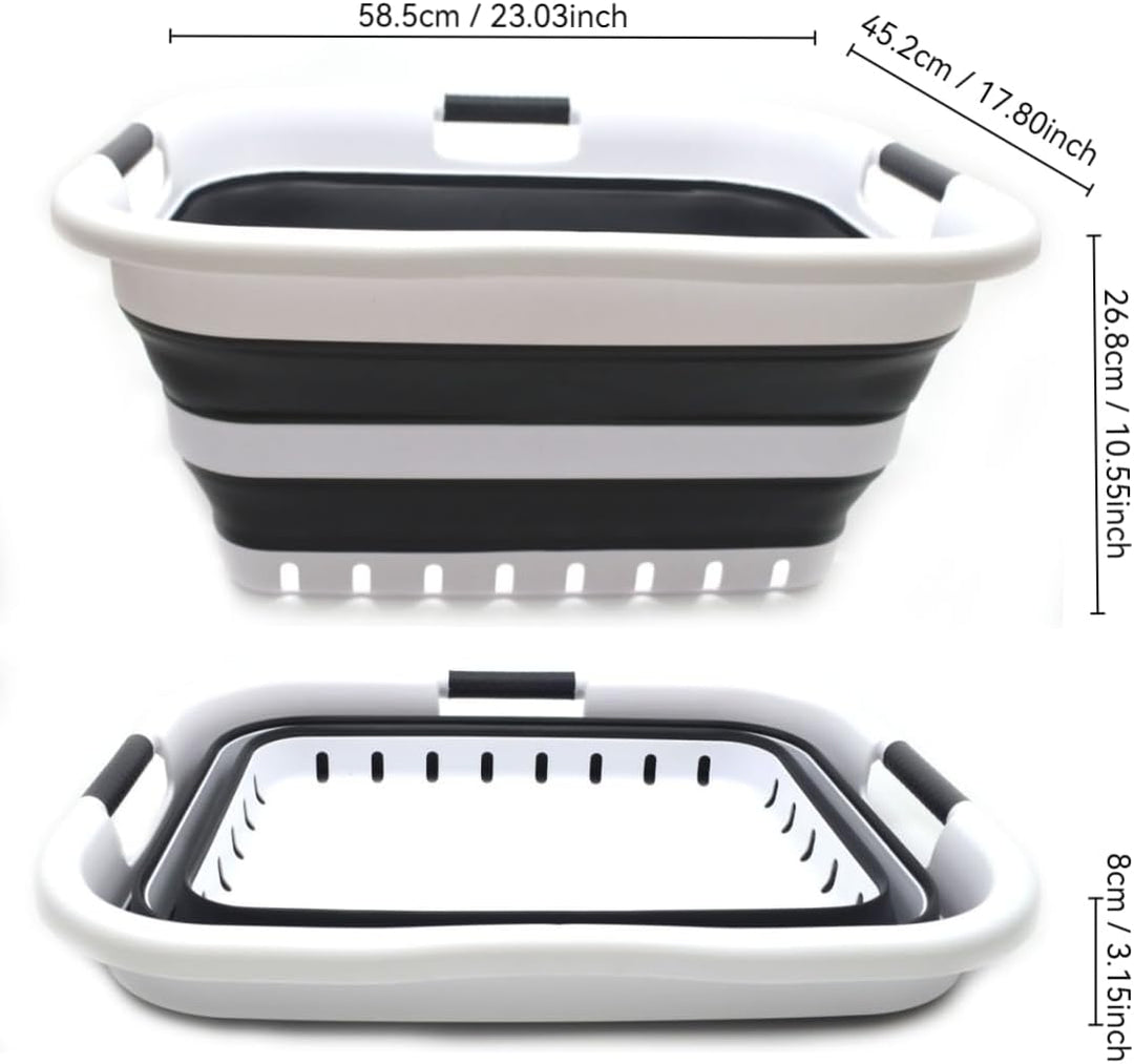 SAMMART 41L Collapsible 3 Handled Plastic Laundry Basket - Foldable Pop Up Storage Container/Organiz