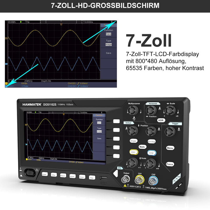 HANMATEK 2 in1 DOS1102S Digitales Speicheroszilloskop mit integriertem Wellenformgenerator, 110MHz B