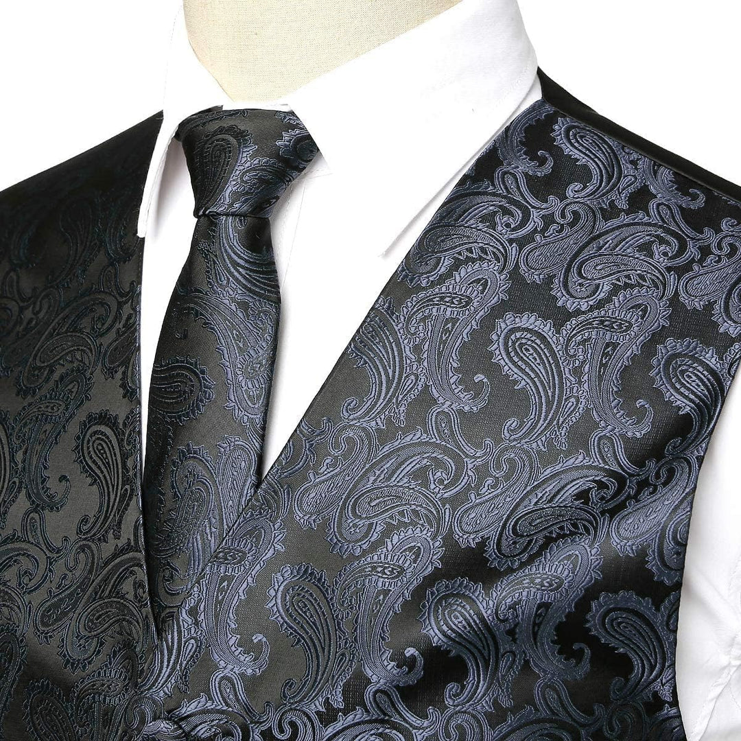 PARKLEES Klassische Herren-Weste, 3-teilig, Paisleymuster, Krawatte, Einstecktuch, Set, Hochzeit, Ab