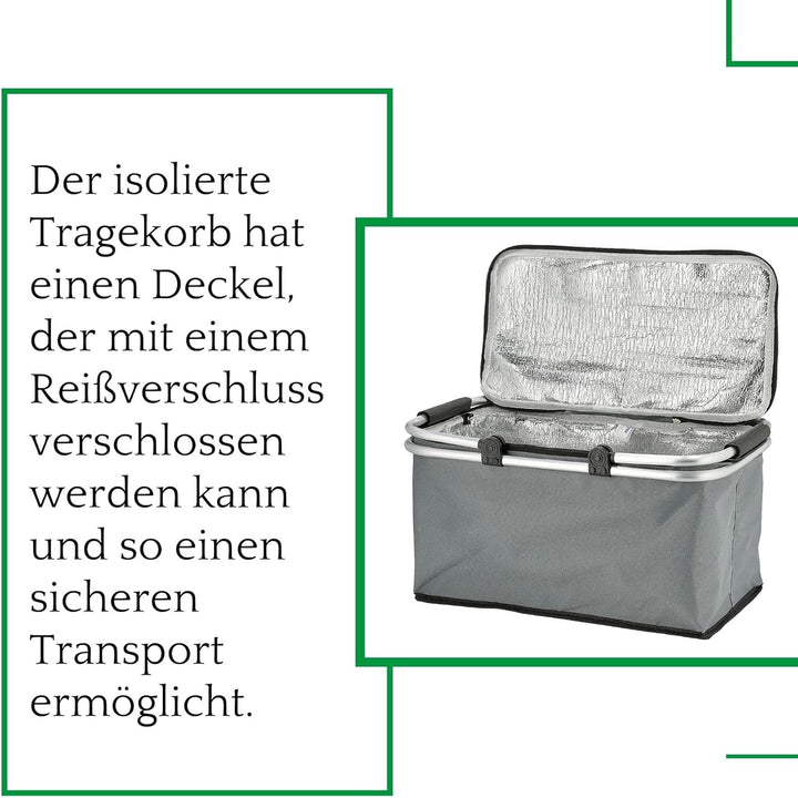 Novaliv 2X Einkaufskorb faltbar mit Kühlfunktion 30 Liter GRAU Isolierkorb mit gepolsterten Tragegri