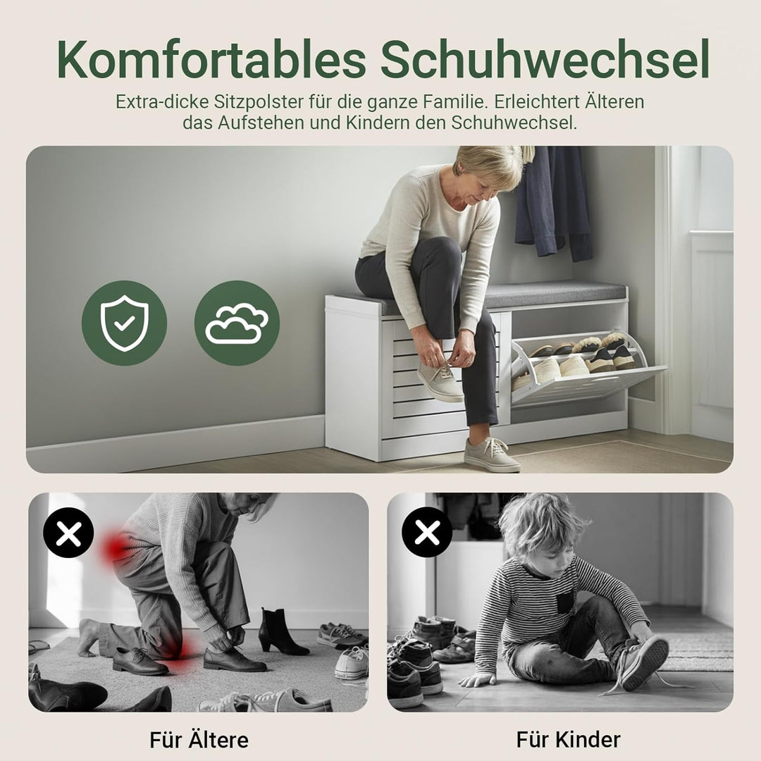 SoBuy Schuhbank mit Sitzfläche – Schuhbank mit Stauraum für 8 Paar Schuhe – Sitzbank mit Stauraum &